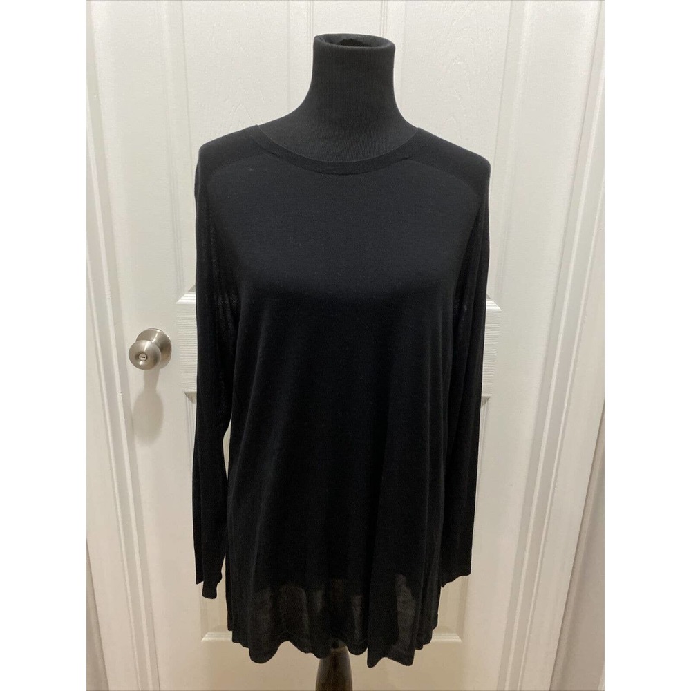 Eileen Fisher NEW Size 1X Black Jewel Neck Top Sleek Tencel Knit Hi Low Hem NWT
